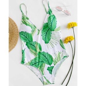 Leaf Print Caged Swimsuit
